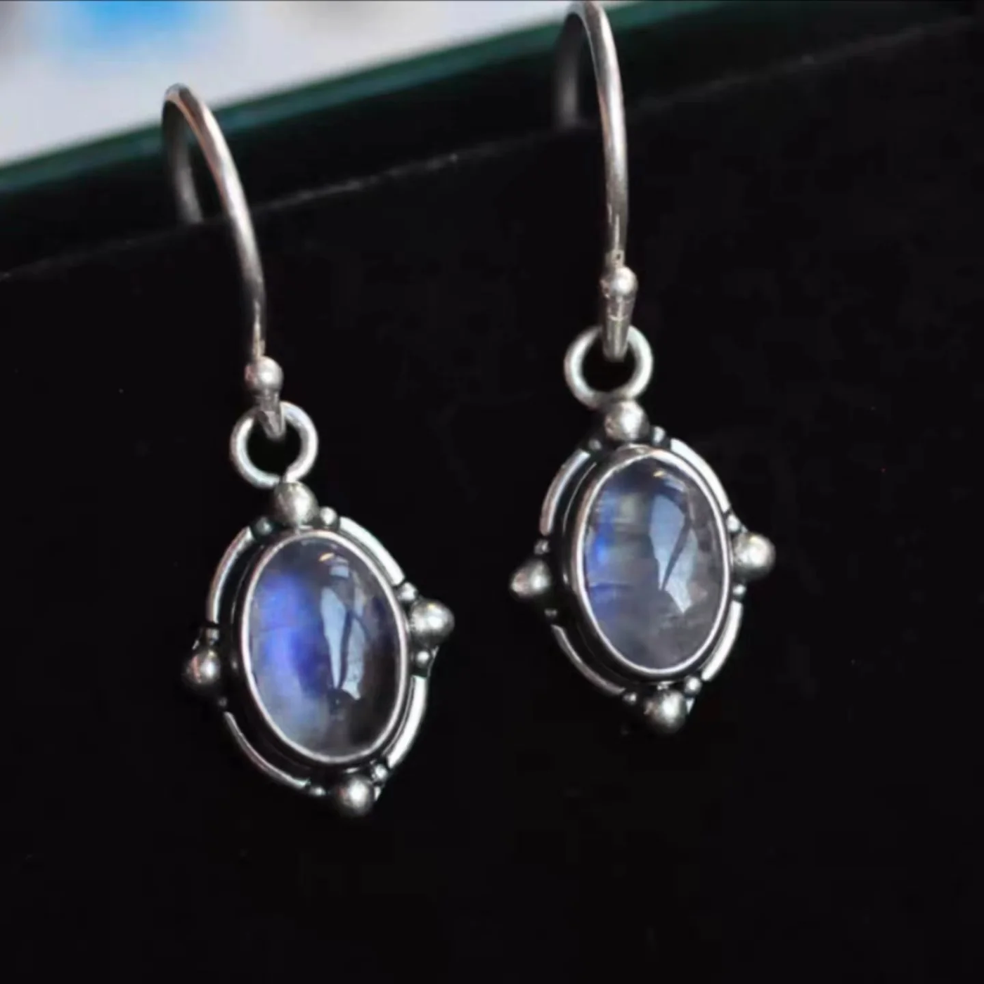 Caravanas Cristal Azul Vintage en Plata