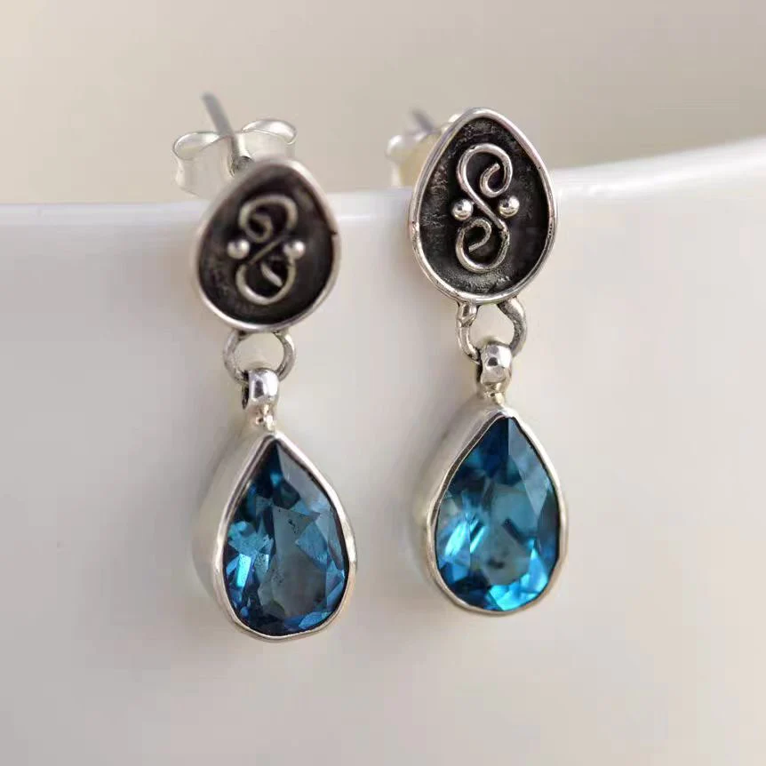 Caravanas Gota Cristal Azul Vintage