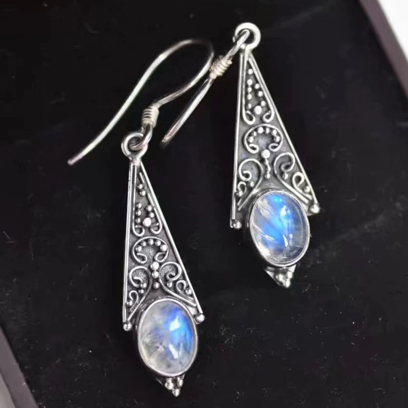 Caravanas Piedra Lunar Azul Vintage