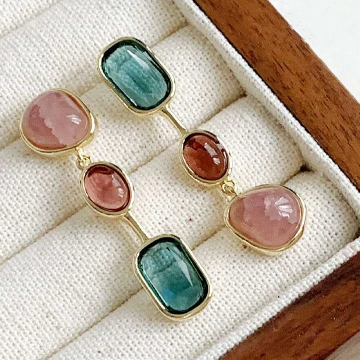 Caravanas Rosa y Turquesa de Cristal Vintage
