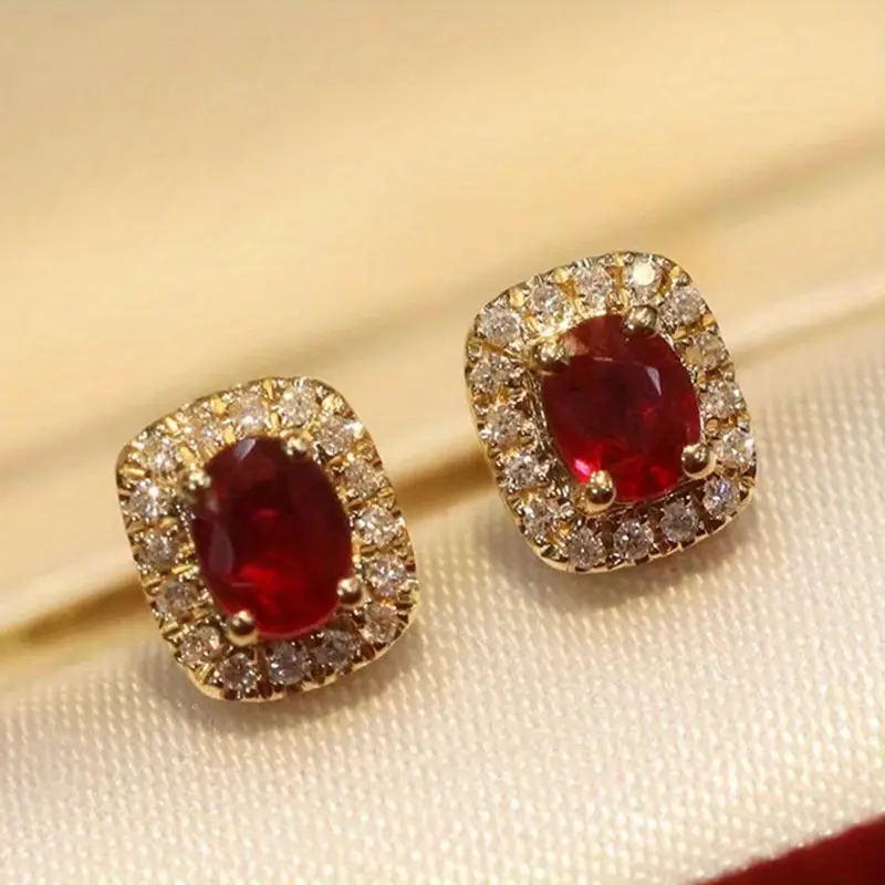 Caravanas Rojos Vintage en Oro
