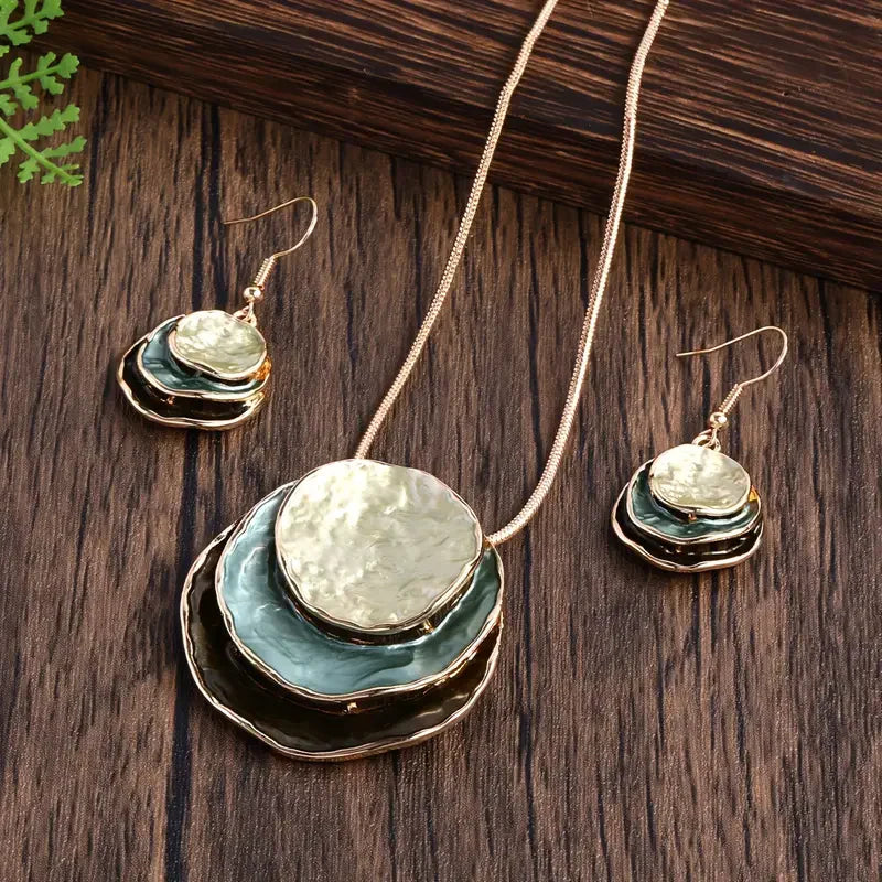Set Collar + Caravanas Pintado a Mano Vintage