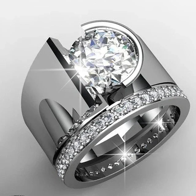 Anillo Brillante Plateado Vintage