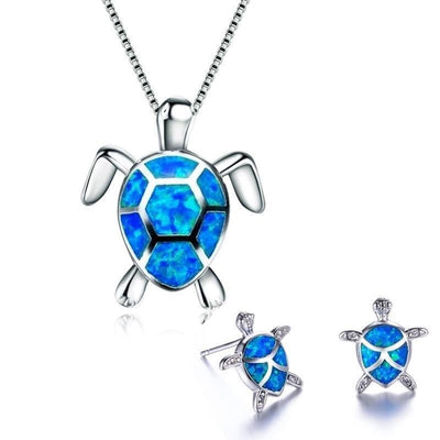 Conjunto Collar + Caravanas de Tortuga Marina en Ópalo y Plata