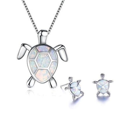 Conjunto Collar + Caravanas de Tortuga Marina en Ópalo y Plata