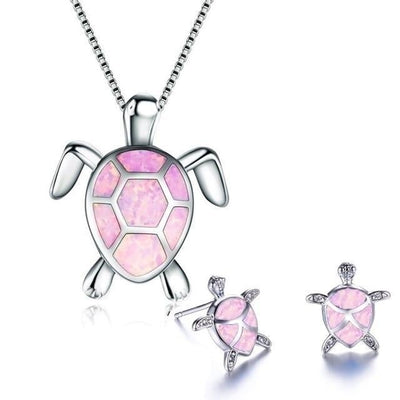 Conjunto Collar + Caravanas de Tortuga Marina en Ópalo y Plata
