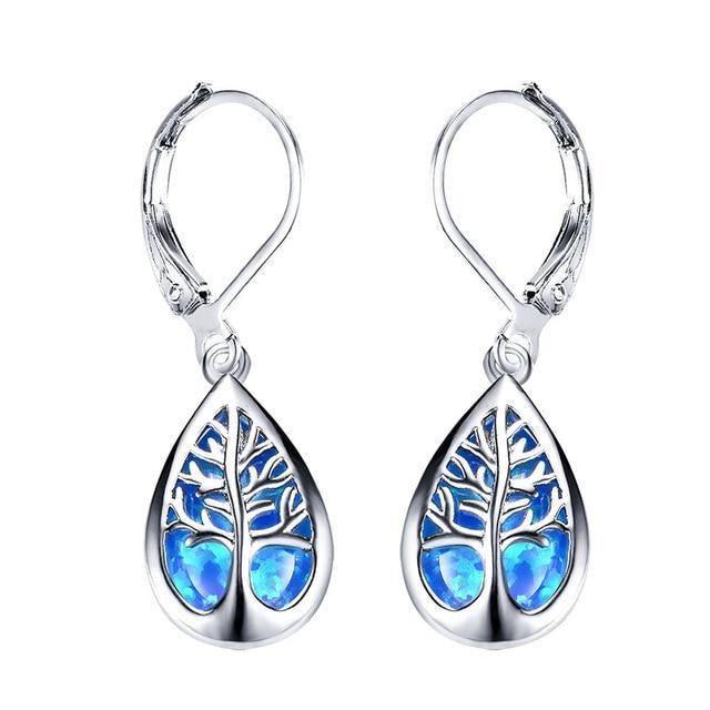 Caravanas Árbol de la Vida en Ópalo y Plata